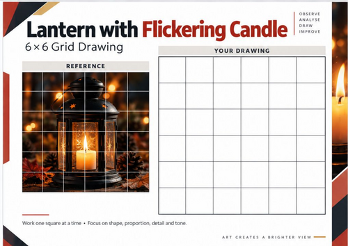 Lantern with Flickering Candle Grid Drawing Worksheet – KS3 & KS4 Art ...