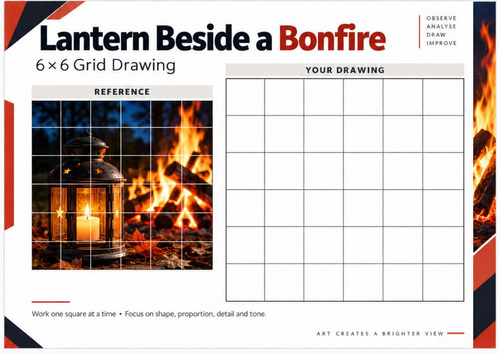 Lantern Beside a Bonfire Grid Drawing Worksheet – KS3 & KS4 Art ...