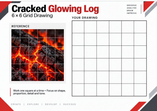 Cracked Glowing Log | Grid Drawing Worksheet | KS3 & KS4 Art | Teaching ...