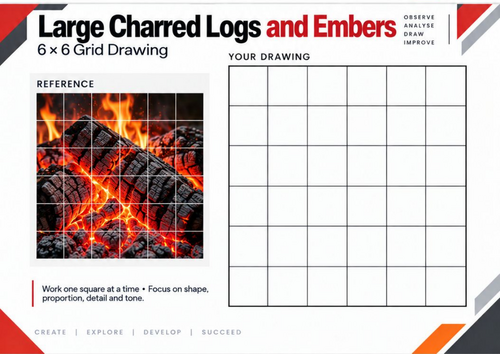 Large Charred Logs and Embers | Grid Drawing Worksheet | KS3 & KS4 Art ...