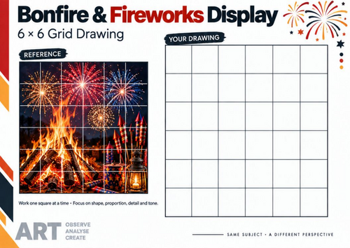 Bonfire and Fireworks Display – Grid Drawing Worksheet | KS3 & KS4 Art ...