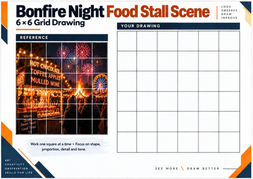Bonfire Night Food Stall Scene Grid Drawing Worksheet | KS3 & KS4 Art ...