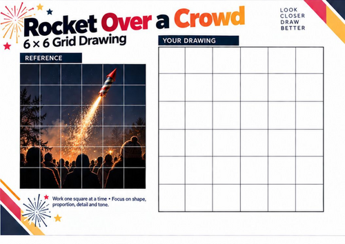 Firework Rocket Over a Crowd Grid Drawing Worksheet | Bonfire Night Art ...
