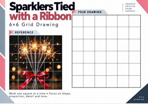 Sparklers Tied with a Ribbon Grid Drawing Worksheet | Bonfire Night Art ...
