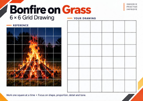Bonfire on Grass Grid Drawing Worksheet | Outdoor Fire Art | KS3 & KS4 ...