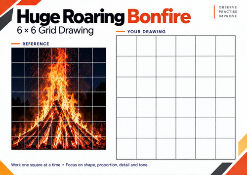 Huge Roaring Bonfire Grid Drawing Worksheet | Fire Drawing Activity ...