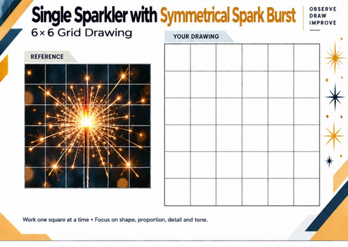 Single Sparkler with Symmetrical Spark Burst – Grid Drawing Worksheet ...