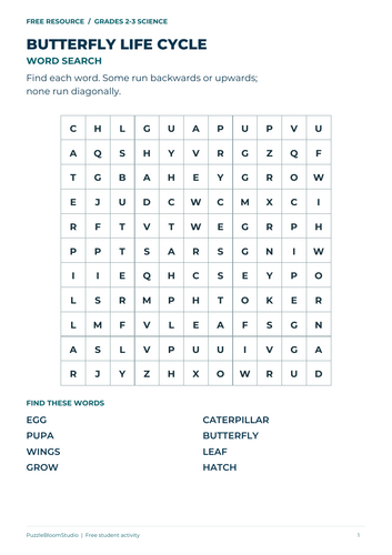 FREE Butterfly Life Cycle Word Search | Grades 2-3 Science | Teaching ...