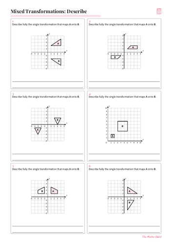 Describing Transformations Worksheet GCSE | Teaching Resources