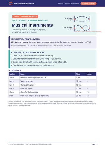 BTEC Applied Science Unit 1 Physics: Musical instruments (C09 ...