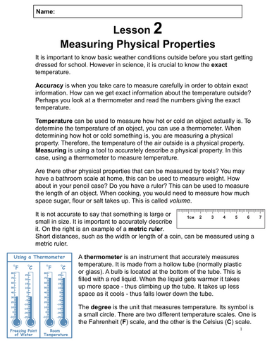 Free Measuring Physical Properties – Science Reading Comprehension ...