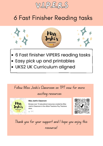UKS2 VIPERS Reading Fast Finisher Cards | Teaching Resources