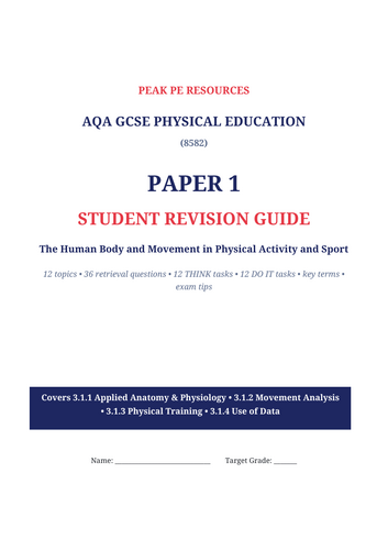 AQA GCSE PE (8582) - Paper 1 Student Revision Guide (Retrieval, Think ...