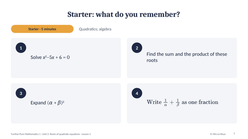 IAL FP1 Roots of Quadratics (WFM01) – Edexcel IAL Unit 2: 2 Editable ...
