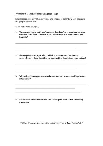 Iago Language Worksheet
