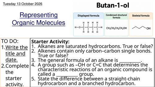 L3 Representing Organic Molecules (Unit 5 Chemistry BTEC Applied Science)