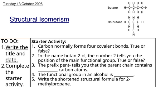 L4 Structural Isomerism (Unit 5 Chemistry BTEC Applied Science)