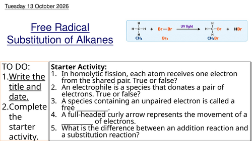 L11 Free Radical Substitution of Alkanes (Unit 5 Chemistry BTEC Applied Science)
