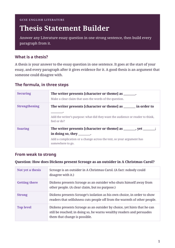 Thesis Statement Builder: GCSE English Literature | Teaching Resources
