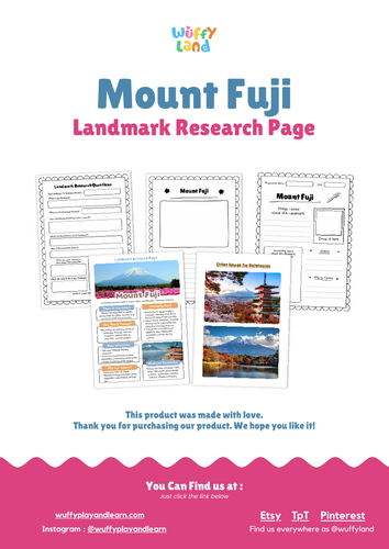 Mount Fuji Landmark Research Project | Japan Geography Worksheets ...