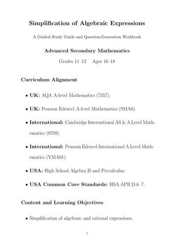 Simplification of Algebraic Expressions