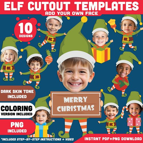 Elf Cutout Templates, Christmas Face Craft, 10 Designs, PDF + PNG ...