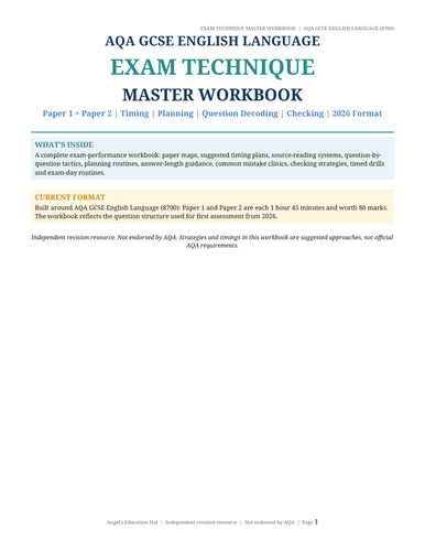 AQA GCSE English Language Exam Technique Workbook  |Timing, Strategy & Exam Skills