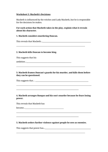 Macbeth's Decisions Worksheet