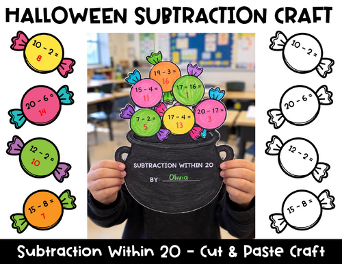 Halloween Subtraction Within 20 | Candy Cauldron Math Craft | Teaching ...