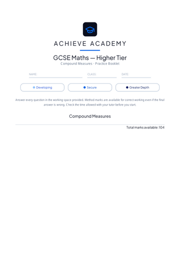 Compound Measures GCSE Maths Booklets | Foundation & Higher + Mark ...