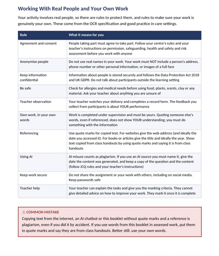 OCR Cambridge National Health & Social Care R034 | Creative & Therapeutic Activities | 77-Page Workb