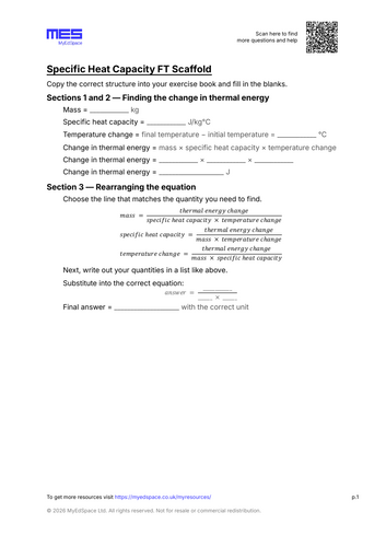 GCSE Physics AQA FT Topic 1: Energy - Specific Heat Capacity Worksheet ...