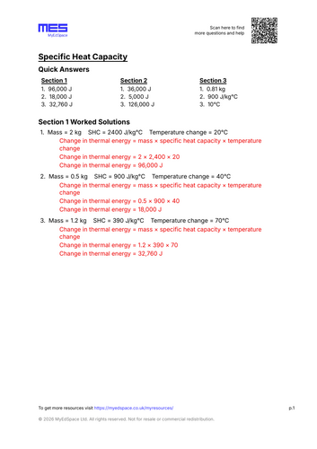 GCSE Physics AQA FT Topic 1: Energy - Specific Heat Capacity Worksheet ...