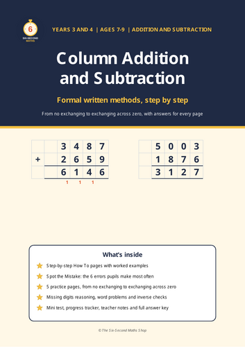 Column Addition and Subtraction | Year 3 and 4 Formal Methods with ...