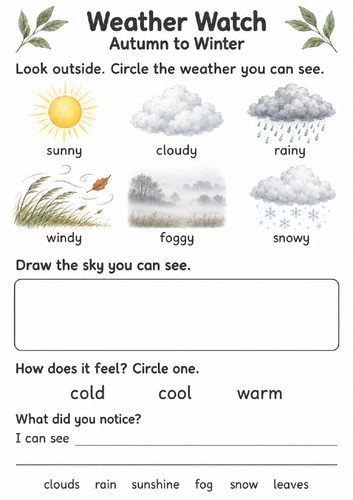 Weather Watch: Autumn to Winter | Year 1 Science Worksheets & Display ...