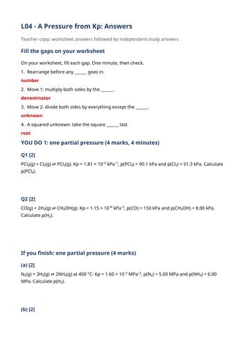 A Level Kp: Calculate a Pressure from Kp