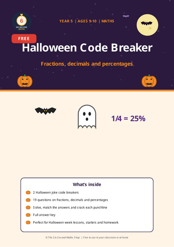 FREE Year 5 Halloween Maths Code Breaker | Fractions, Decimals and ...