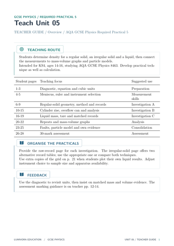 Density Required Practical 5 | AQA GCSE Physics Workbook | Teaching ...