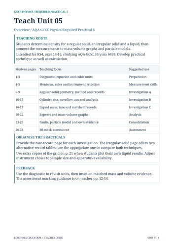 Density Required Practical 5 | AQA GCSE Physics Workbook | Teaching ...