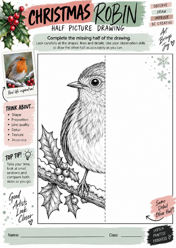 Christmas Half Picture Drawing Worksheets | 20 Festive Art Activities ...