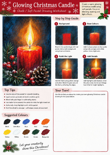 Christmas Chalk & Soft Pastel Drawing Worksheets | 20 Step-by-Step ...