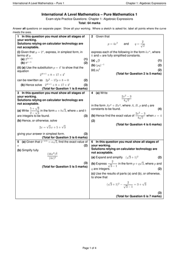 Pure 1 Mathematics - Chapter 1 Exam Questions and Answers | Teaching ...