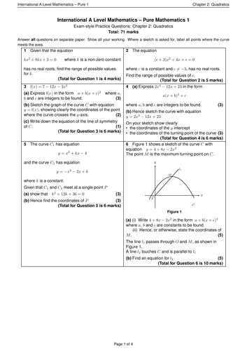 Pure 1 Mathematics - Chapter 2 Exam Questions and Answers | Teaching ...