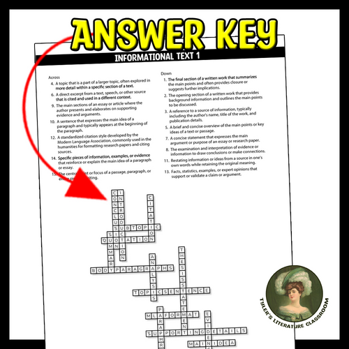 Informational Text #9 ELA Vocabulary Crossword Puzzle | Teaching Resources
