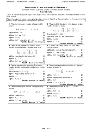 Stats 1 Mathematics - Chapter 6 Exam Questions and Answers | Teaching ...
