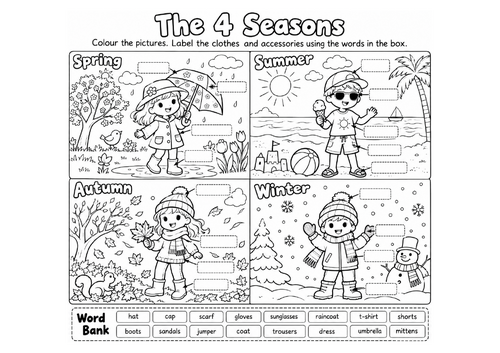The 4 Seasons – Colour & Label Worksheet | Teaching Resources