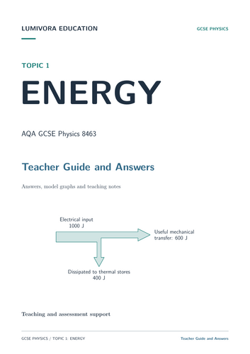 AQA GCSE Physics Energy Workbook - Topic 1 Revision & Answers ...
