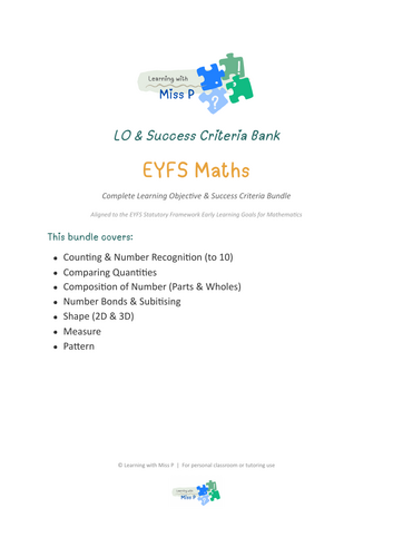 EYFS LO/SC Maths Bank | Teaching Resources