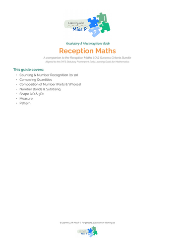 EYFS Maths Vocabulary and Misconceptions Guide