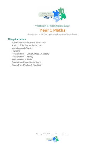 Year 1 Maths Vocabulary and Misconceptions Guide | Teaching Resources